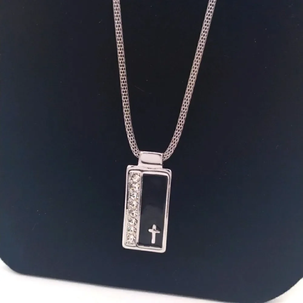 NWT Guess Cross Bling Necklace Color: Black/Silver Dog Tag